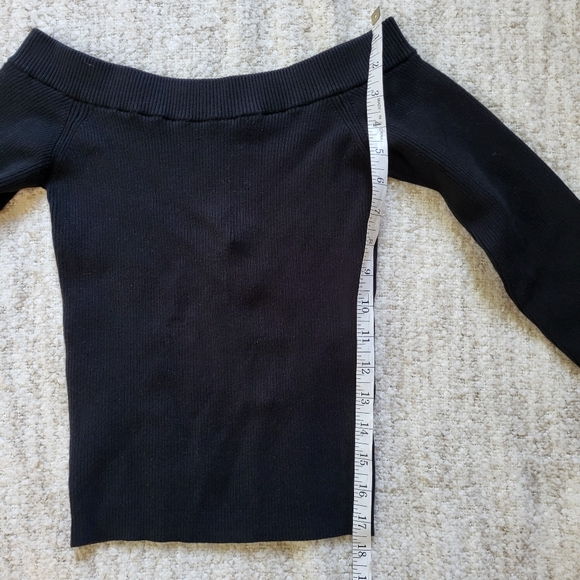 Express Body Contour Collection Off Shoulder Black Ribbed Sweater - Picture 9 of 9